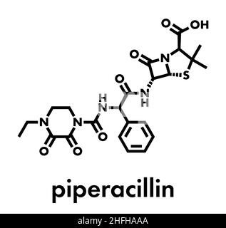 Piperacillin antibiotic drug molecule. Skeletal formula. Stock Vector