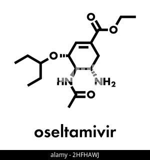 Oseltamivir influenza virus drug molecule. Skeletal formula. Stock Vector