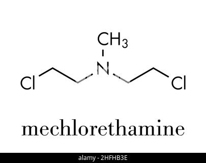 Chlormethine (mechlorethamine, mustine, HN2) cancer chemotherapy drug molecule. Nitrogen mustard compound also used a blister agent (chemical weapon). Stock Vector