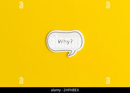 Paper speech bubble on a yellow background. Top view with copy space. Flat lay. Stock Photo