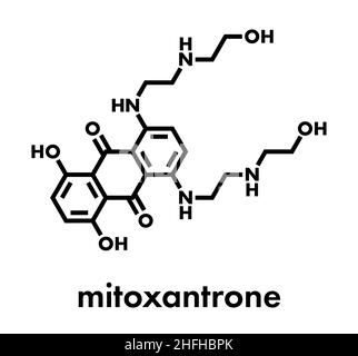 Mitoxantrone cancer drug molecule (type II topoisomerase inhibitor). Skeletal formula. Stock Vector