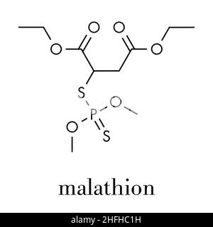 Malathion insecticide molecule. Used to treat head lice, body lice, scabies and in agriculture. Skeletal formula. Stock Vector