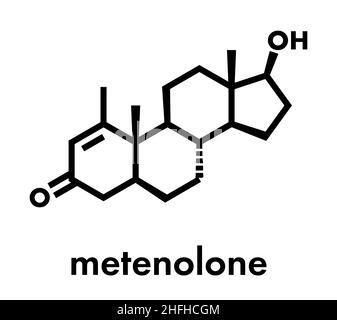 Metenolone anabolic steroid molecule. Used (banned) in sports doping. Skeletal formula. Stock Vector