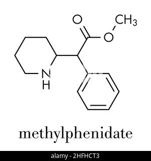 Methylphenidate attention-deficit hyperactivity disorder (ADHD) drug molecule. Skeletal formula. Stock Vector