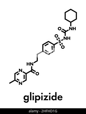 Glipizide diabetes drug molecule. Skeletal formula. Stock Vector