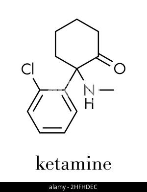 Ketamine anesthetic drug molecule. Used both medically and recreationally. Skeletal formula. Stock Vector