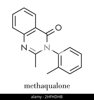 Methaqualone recreational drug, chemical structure. Skeletal formula. Stock Vector