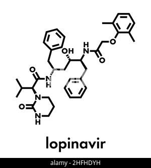 Lopinavir HIV drug molecule. Protease inhibitor class antiretroviral. Skeletal formula. Stock Vector