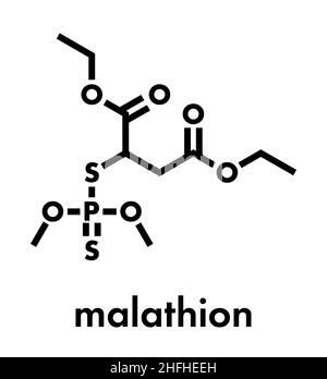 Malathion insecticide molecule. Used to treat head lice, body lice, scabies and in agriculture. Skeletal formula. Stock Vector