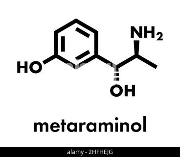 Metaraminol (metaradrine) hypotension drug molecule. Used in treatment of low blood pressure, e.g. due to anesthesia. Skeletal formula. Stock Vector