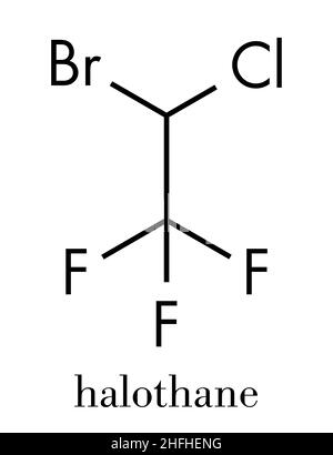 Halothane general anesthetic drug molecule. Skeletal formula. Stock Vector