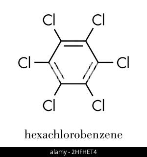 Hexachlorobenzene (perchlorobenzene, HCB) banned fungicide molecule. Persistent Organic Pollutant and probable human carcinogen Skeletal formula. Stock Vector