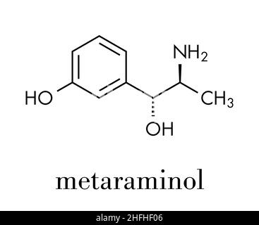 Metaraminol (metaradrine) hypotension drug molecule. Used in treatment of low blood pressure, e.g. due to anesthesia. Skeletal formula. Stock Vector