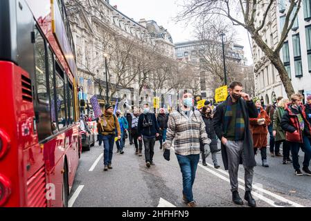 Protestors blocking the traffic during 'Kill the Bill' demonstration in central London ahead of a vote in the House of Lords. The bill on Police, Crime, Sentencing and Courts poses a threat to the right to protest. London, England, UK 15.01.2022 Stock Photo