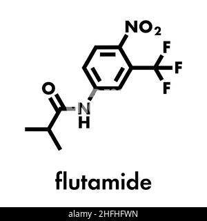 Flutamide prostate cancer drug (anti-androgen) molecule. Skeletal formula. Stock Vector