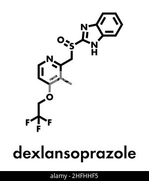 Dexlansoprazole gastric ulcer drug molecule (proton pump inhibitor). Skeletal formula. Stock Vector