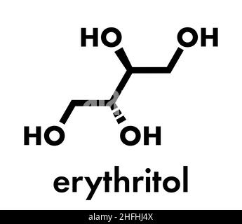 Erythritol non-caloric sweetener molecule. Skeletal formula. Stock Vector