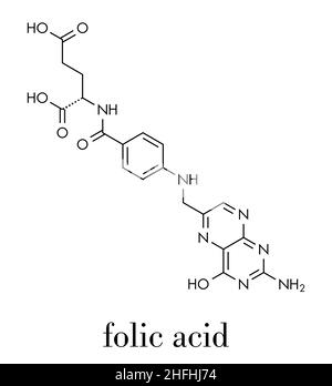 Vitamin B9 (folic acid) molecule. Skeletal formula. Stock Vector