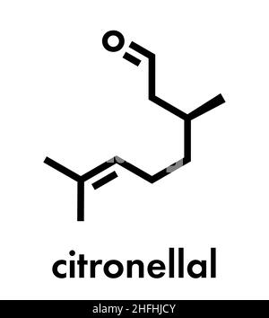 Citronellal citronella oil molecule. Used in insect repellents. Skeletal formula. Stock Vector