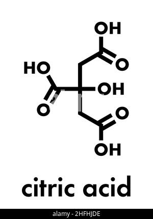 Citric acid molecule. Common fruit acid, used as food additive and for many other purposes. Skeletal formula. Stock Vector