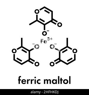 Ferric maltol iron deficiency drug molecule. Skeletal formula. Stock Vector