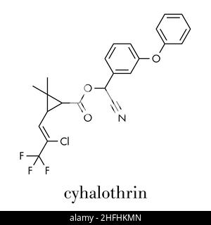 Cyhalothrin insecticide molecule. Skeletal formula. Stock Vector