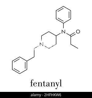 Fentanyl (fentanil) opioid analgesic drug molecule. Blue skeletal formula  on white background Stock Photo - Alamy