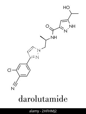 Darolutamide prostate cancer drug molecule. Skeletal formula. Stock Vector