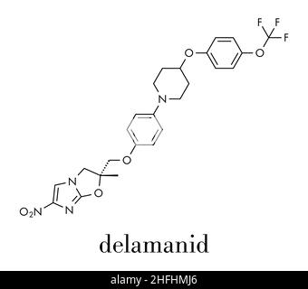 Delamanid tuberculosis drug molecule. Skeletal formula. Stock Vector