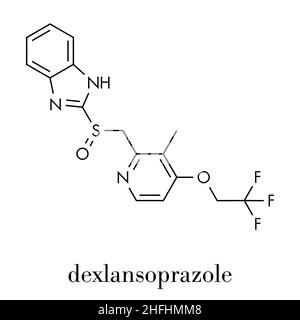 Dexlansoprazole gastric ulcer drug molecule (proton pump inhibitor). Skeletal formula. Stock Vector