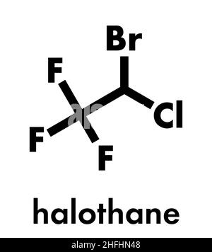 Halothane general anesthetic drug molecule. Skeletal formula. Stock Vector