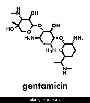 Gentamicin antibiotic drug (aminoglycoside class) molecule. Skeletal formula. Stock Vector