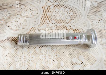 Long Metal Flashlight Stock Photo