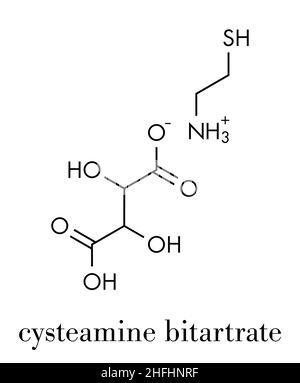 Cysteamine bitartrate Huntington's disease drug molecule.  Skeletal formula. Stock Vector