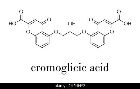 Cromoglicic acid (cromolyn, cromoglycate) asthma and allergy drug molecule. Skeletal formula. Stock Vector