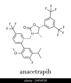 Anacetrapib hypercholesterolemia drug molecule. CETP (cholesterylester transfer protein) inhibitor for the treatment of elevated cholesterol levels. S Stock Vector
