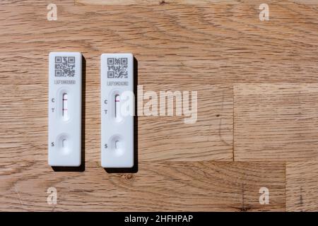 Positive and negative lateral flow device tests Stock Photo
