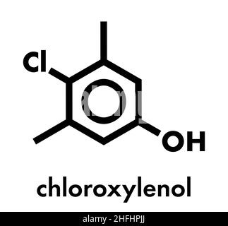 Chloroxylenol antiseptic molecule. Disinfectant used against bacteria, algae, fungi and viruses. Skeletal formula. Stock Vector