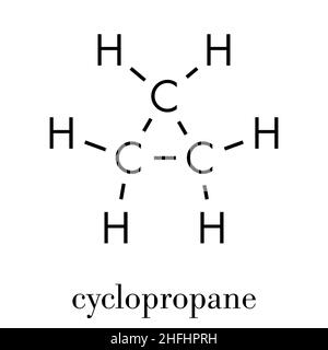 Cyclopropane cycloalkane molecule. Used as anaesthetic. Skeletal ...