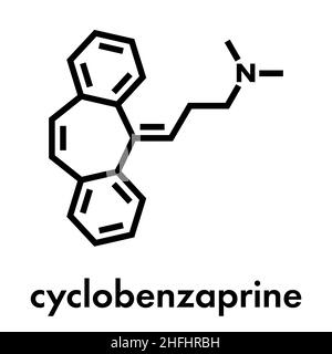 Cyclobenzaprine muscle spasm drug molecule. Skeletal formula. Stock Vector