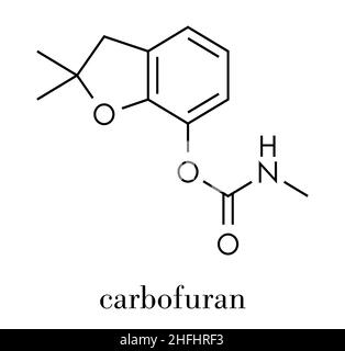 Carbofuran carbamate pesticide molecule. Insecticide that is also highly toxic to humans and wildlife. Skeletal formula. Stock Vector