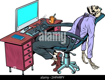 The businessman died in the office, but the robot chair continues to work for him on the computer Stock Vector