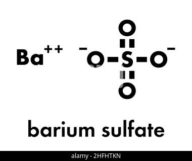 Barium sulfate (BaSO4) crystal structure. Used as paint pigment and ...