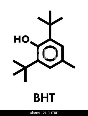 Butylated hydroxytoluene (BHT) antioxidant molecule. Skeletal formula. Stock Vector