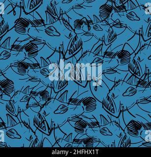 Angler Deep sea fish pattern seamless. Deep-sea fish background Stock Vector