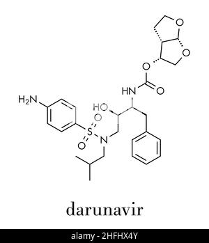 Darunavir HIV drug (protease inhibitor class) molecule. Skeletal formula. Stock Vector