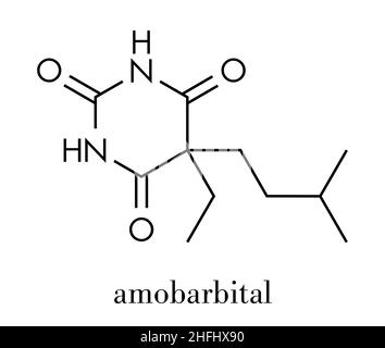 Amobarbital (amylobarbitone) barbiturate sedative, chemical structure. Skeletal formula. Stock Vector