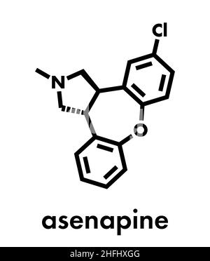 Asenapine antipsychotic drug molecule. Skeletal formula. Stock Vector