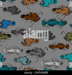 Angler Deep sea fish pattern seamless. Deep-sea fish background Stock ...
