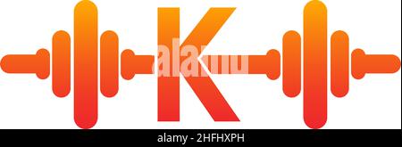 Letter K with barbell icon fitness design template illustration vector Stock Vector